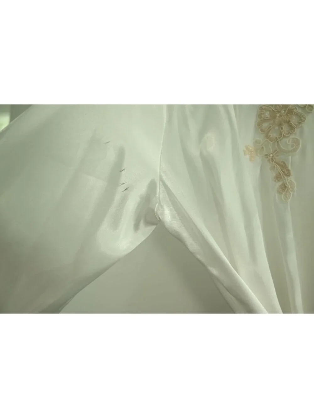 NWD Linea Donatella Satin Lace Trim Robe Sz S/M Ivory Long Sleeve Wrap Kimono